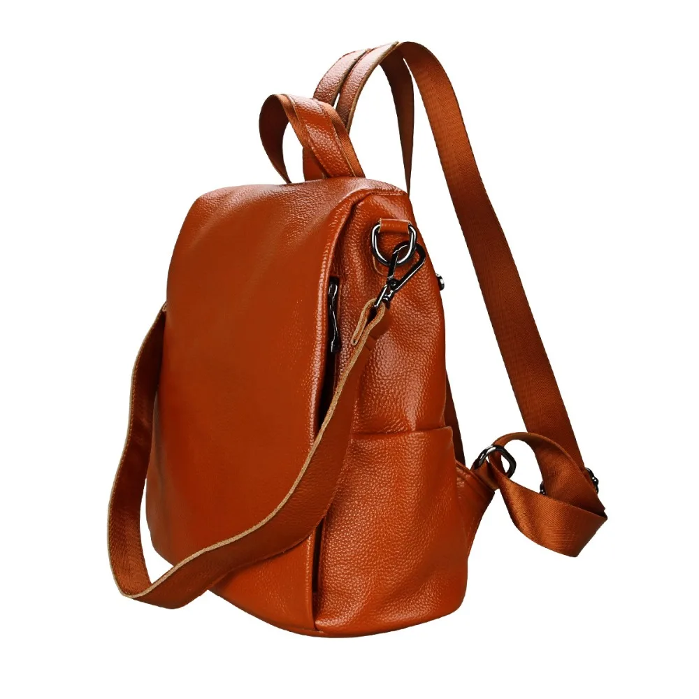 

2018 Genuine Leather Women Backpack Cow Zipper Shoulder Bag Casual Fashion Female Three Shoulder straps Backpack Large Capacity