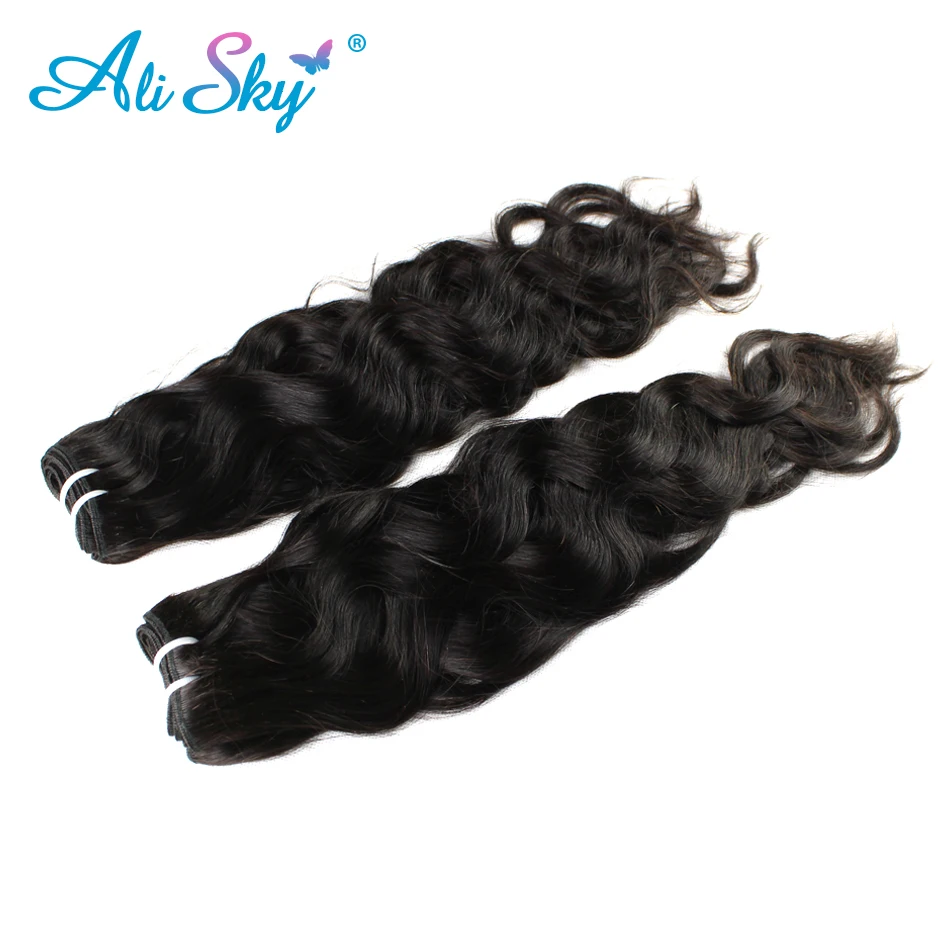 Natural wave Peruvian 4bundles with one piece Lace closure 100% human hair no tangle no shedding non remy can be dyed Ali Sky