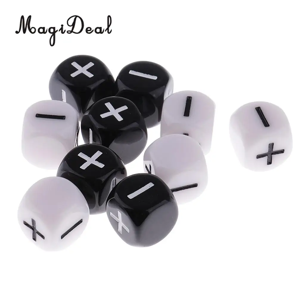 MagiDeal High Quality 10Pcs Plastic 6-Sided Dice Minus Plus D6 for Table Games D&D MTG RPG Gaming School Party Bar Game Props