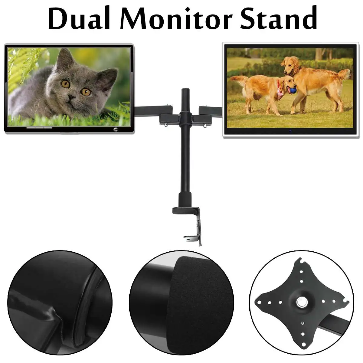 

360Degree Rotate Adjustable Dual Arm LCD LED Monitor Desk Mount Stand Bracket for 14"-27" Screens Cold Rolled Steel Black