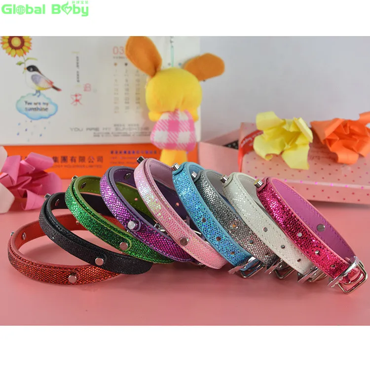 

(20Pcs/Lot) Fashion Bright Leather 10MM Personalized Dogs Pets Puppy Collar with Rhinestone Buckle