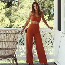 Зимние Для женщин комбинезон мода боди два комплект из 2 частей Sexy бретелек Топ полный брюки леди Вечеринка комбинезон