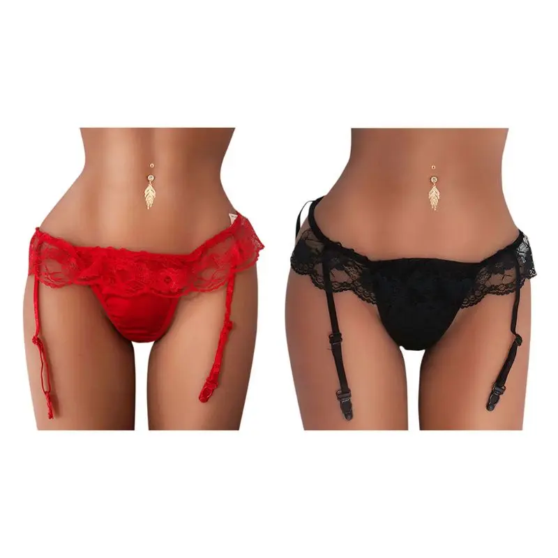 

Women G-String T-Back Floral Lace With Stocking Suspender Garter Belt Adjustable