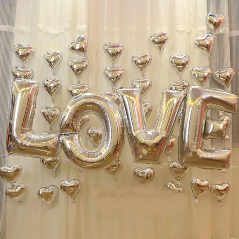 4 unids/lote 40 "de oro grande/amor de plata de aluminio globo de la