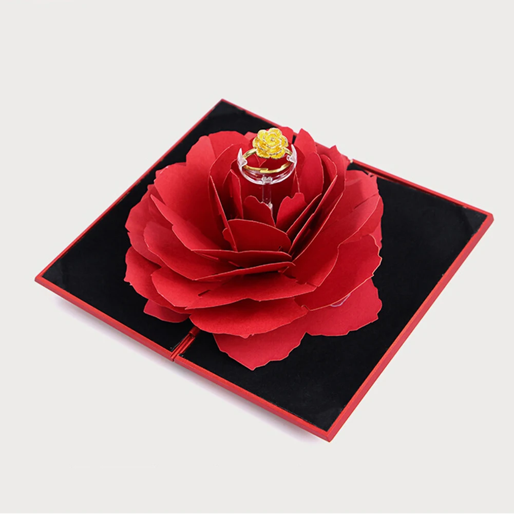 3D Pop Up Red Rose Flower Ring Box Wedding Engagement Box