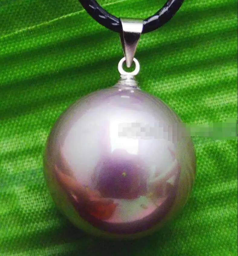 

FREE SHIPPING HOT sell new Style >>>>SALE Big Round purple 18mm Sea Shell Pearl pendant cord 17-18" necklace