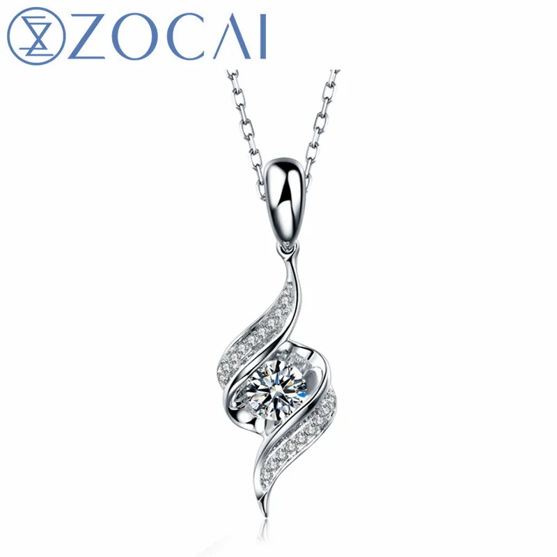 ZOCAI Encounter 0,11 ct натуральный настоящий бриллиант 18 K кулон из белого золота+ 925 Серебряная цепочка в подарок D04461