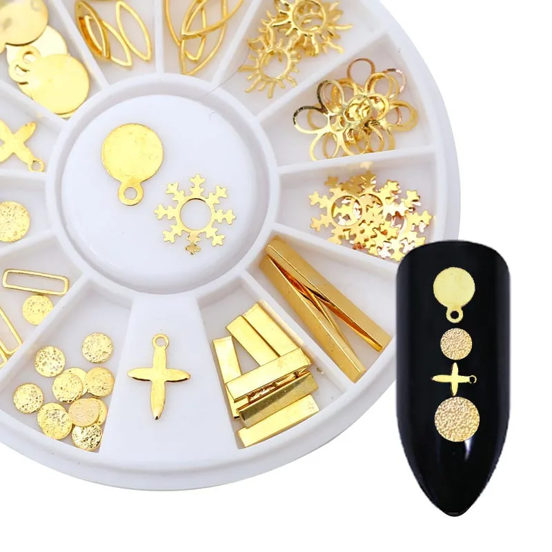 

3D Nail Metal Jewelry Rivet Accessories Mix Shapes Rhinestone Cross Round DIY Manicure Nail Art Decoration Wheel DIY Tips