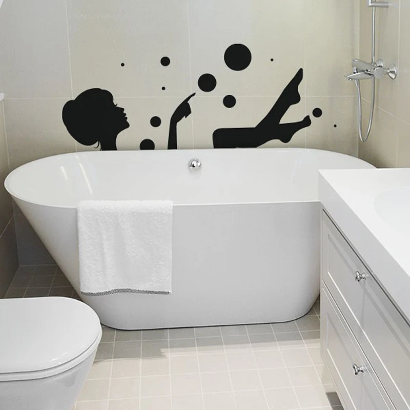 Vinyl Wall Decals Woman in her bathroom Bathtub Wall stickers Home Decor Toilet Decal DIY