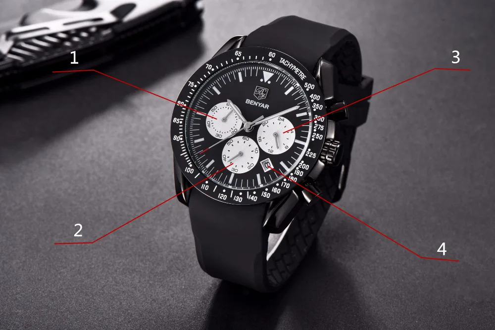 BENYAR Для мужчин аналоговые кварцевые модные часы класса люкс Водонепроницаемый спортивные часы Сталь мужские часы Relogio Masculino