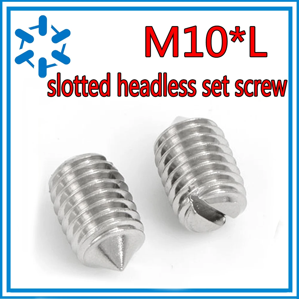 10pcs/lot M10*L DIN553 Stainless steel slotted headless set screw with