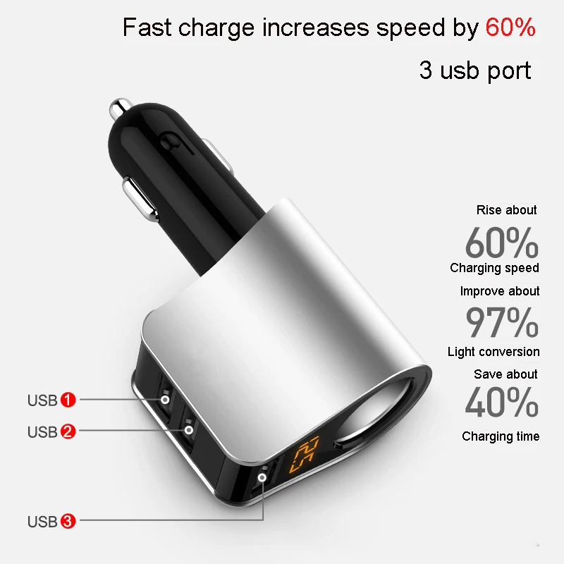 Цифровой дисплей 3.1A зарядных порта USB для автомобиля Зарядное устройство Автомобильный держатель для мобильного телефона лампы Зарядное устройство для быстрой зарядки с usb-портом быстрой зарядки автомобиля Зарядное устройство 12V~ 24V для samsung Xiaomi 9