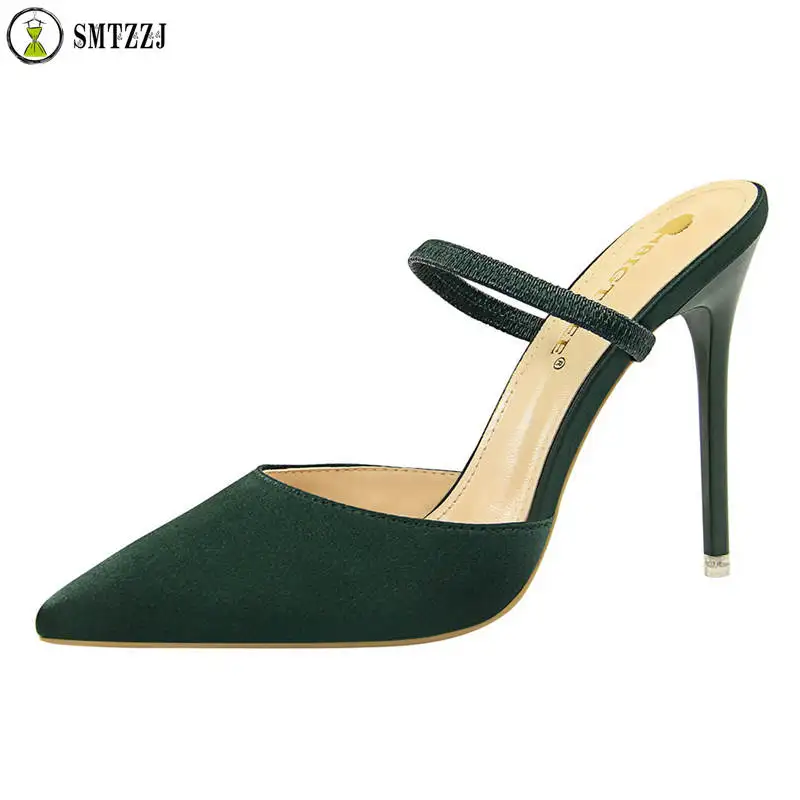 

Luxury Brand Slippers 2019 Summer Sandals New Closed Pointed High Heels Flip Flops Slippers Female Slides Sandalias Femenina