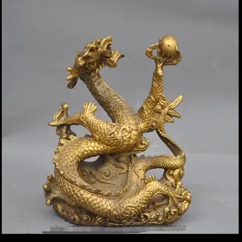 

suyun00424606@+++7" Lucky Chinese Brass Fengshui Animal Zodiac Dragon Play Bead Auspicious Statue