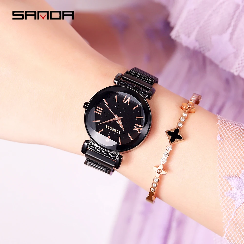 

Trendy star ladies quartz wristwatch stainless steel magnet adsorption clasp milan mesh belt women 2018 new web celebrity watch