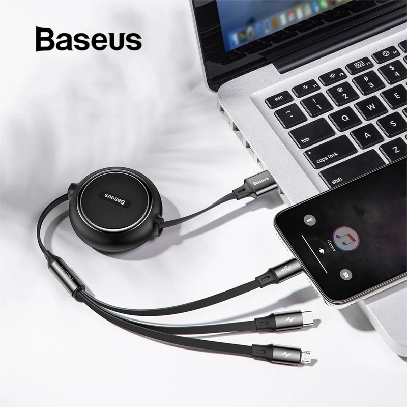 

Baseus 3 in 1 USB Cable for iPhone XR XS Max 8 7 USB Type C Cable 2A Fast Charging Micro USB Cable Portable Charger Data Cable