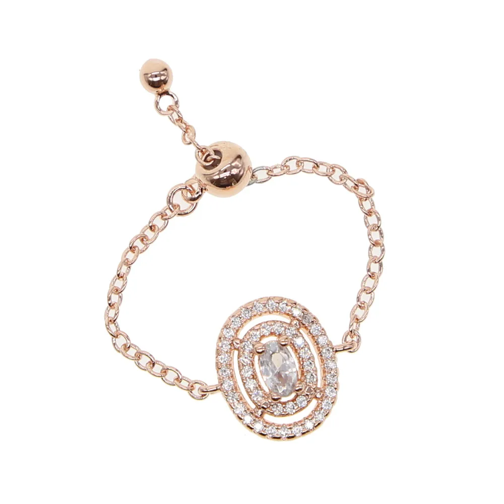 adjustable finger chain ring 2018 latest design Oval geometric shape pave cz circle elegance lovely girl midi rings