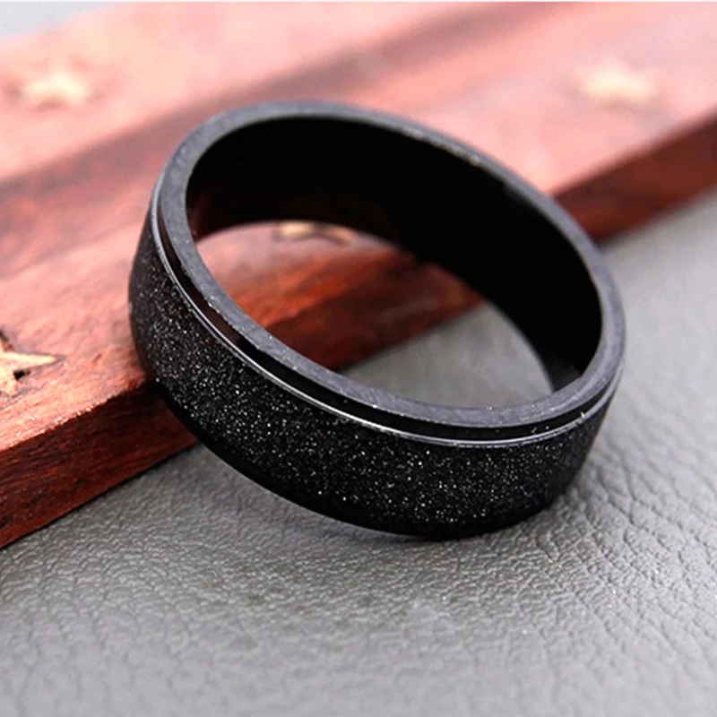 Stainless Steel Frosted Ring for Women Couple Wedding Band Ring White Gold Rose Gold Black Fashion Jewelry