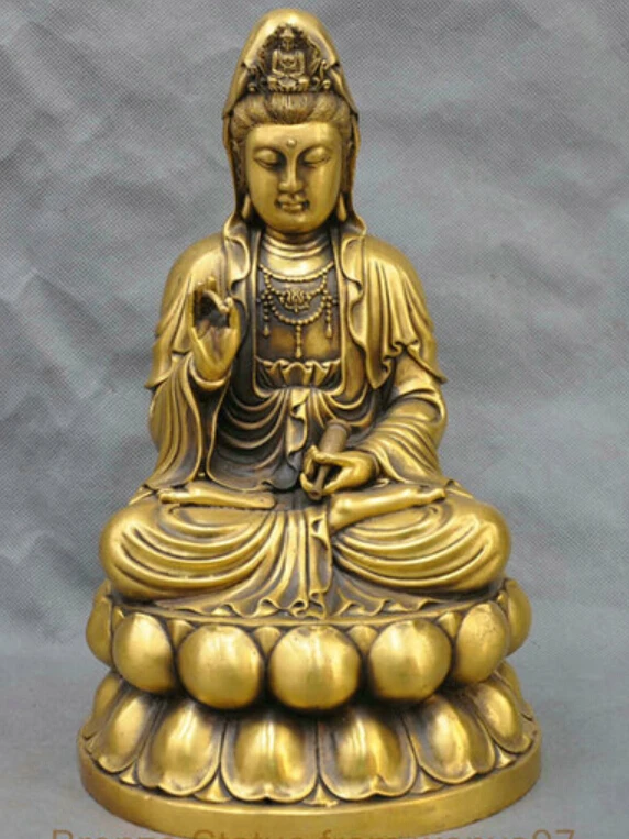 

12" China Tibet Bronze Sit Lotus Guanyin Kwan-yin Buddha Bodhisattva Statue