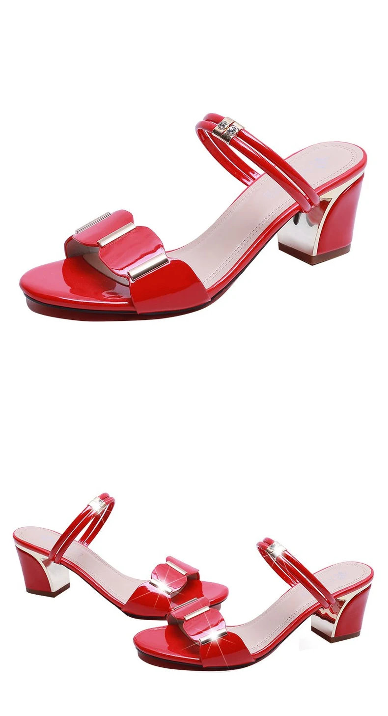 Новинка года; модные вечерние шлепанцы; женская летняя обувь; цвет красный, черный, белый; женские шлепанцы на массивном каблуке с пряжкой; женские босоножки; S80017