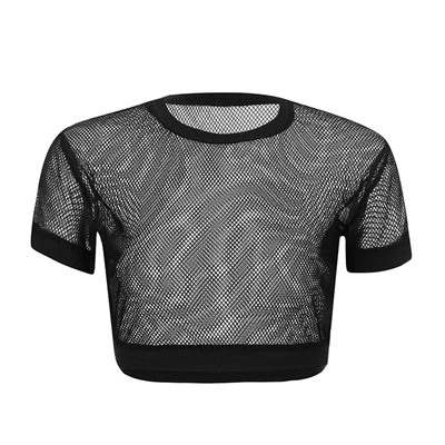 MIARHB, топы, женская футболка, однотонная, черная, сетчатая, сексуальная, с коротким рукавом, перспективная, сетчатая, кроп-топы, футболка, прозрачная рубашка A2 - Цвет: Черный