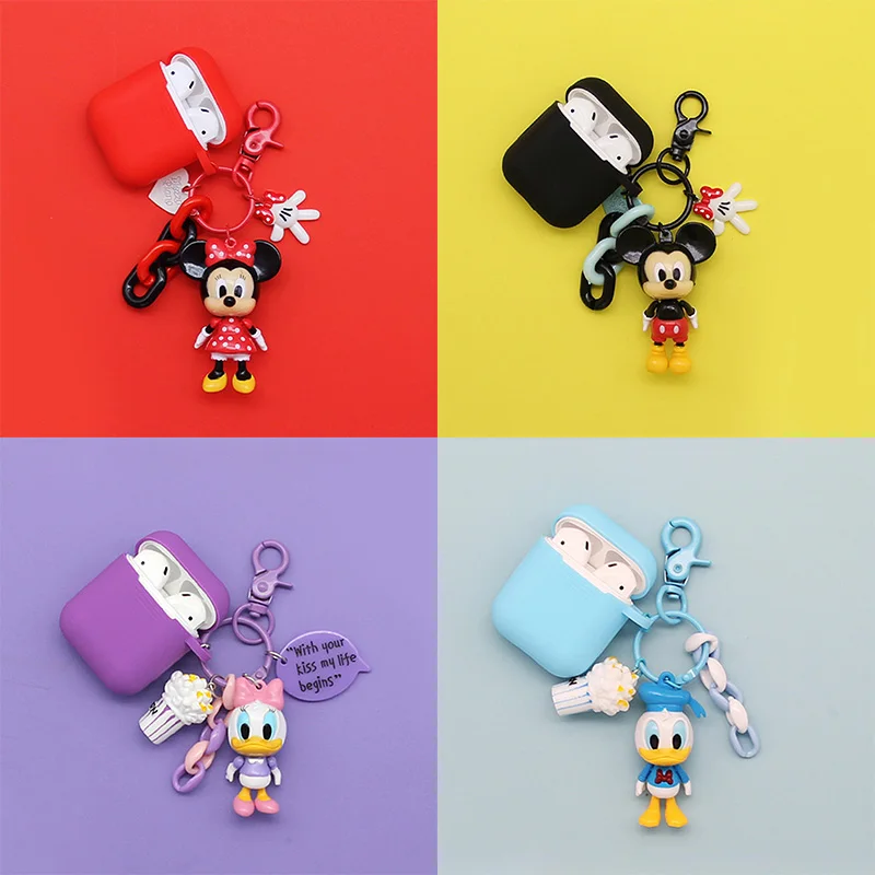 

Hot Cute Minnie Couple Silicone Bluetooth Earphone Case For Apple AirPods Charging Box Headset With Cartoon Key Ring Anti-lost