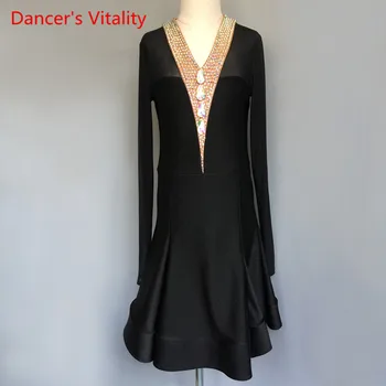 

2018 New Kids Latin Dance Dress Luxury Diamond Long Sleeves Latin Dresses Women Girls Latin Dance Stage Performance Costumes