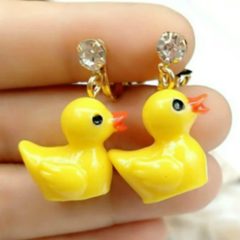 Модные Милые Желтые милые серьги утки 2 см для женщин маленькие утята Стразы без