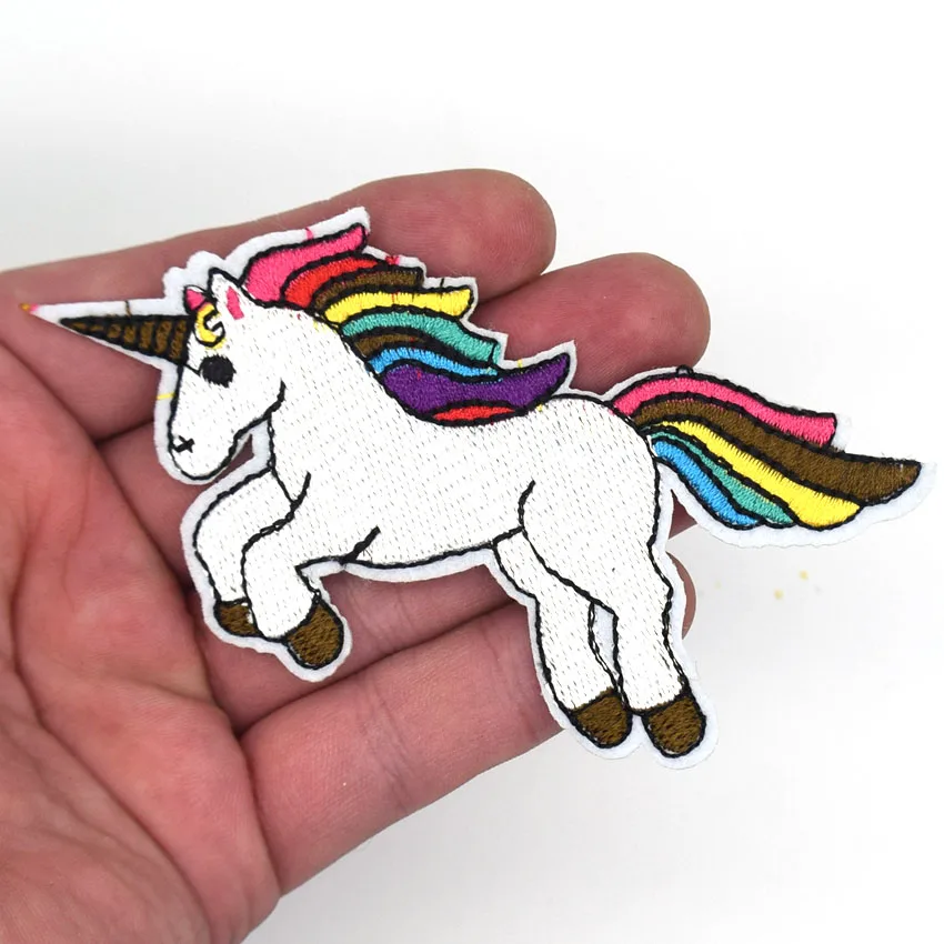 

Rainbow Rockabilly Unicorn Patches Iron On Stripe Application Applique Sticker Badge Fabric For Bag Jacket DIY Sewing Accessory