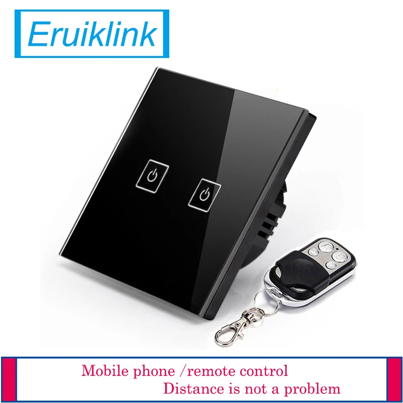 

Eruiklink EU/UK Standard 2 Gang 1 Way Wireless Remote Control Light Switch,Glass Panel Touch Switch,Wall Switch for Smart Home