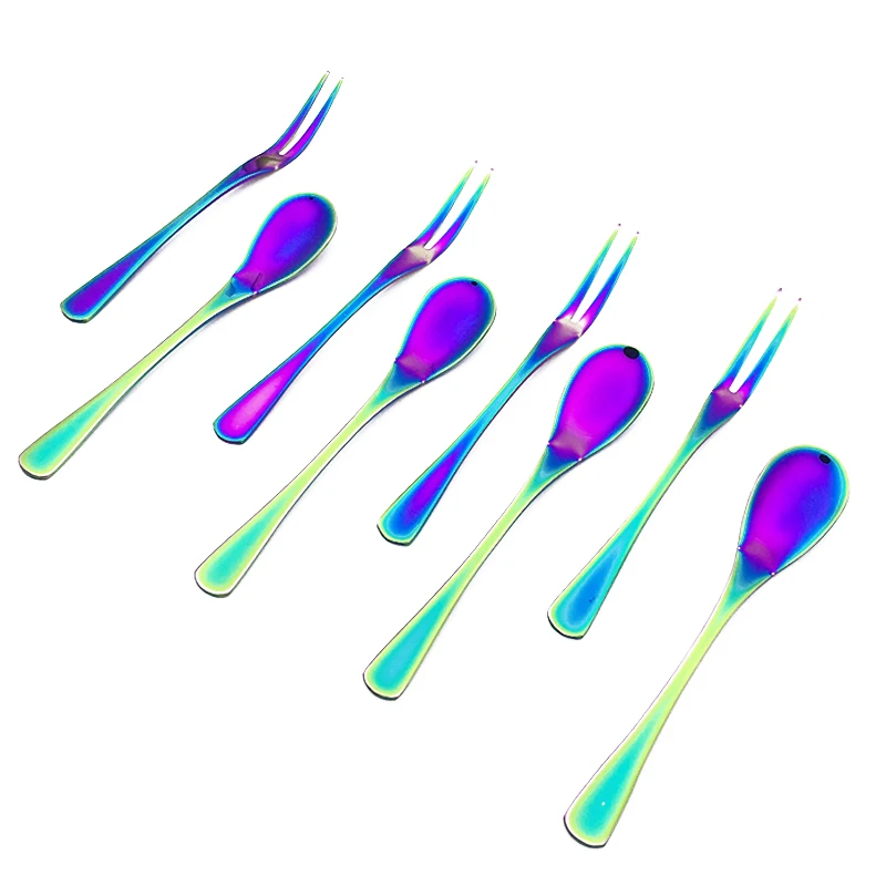 

Hot sale stainless rainbow dinnerware set for cake and fruit 8pcs/set