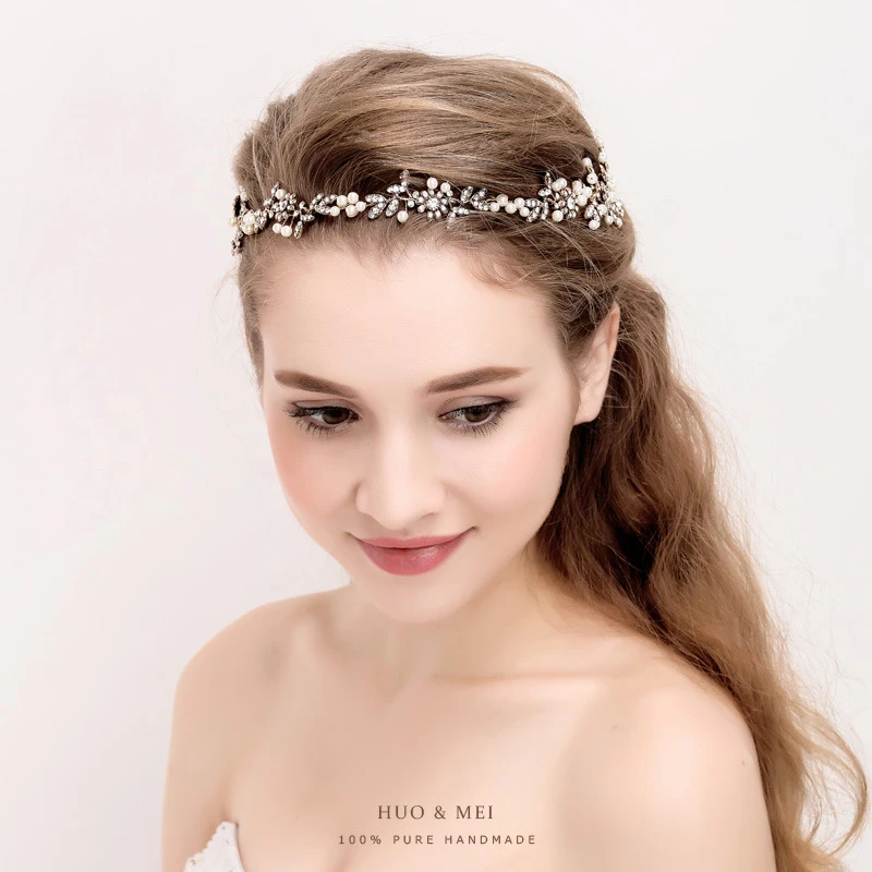 Handmade Rhinestone Simulated Pearl Girls Youth Prom Headband Birdes
