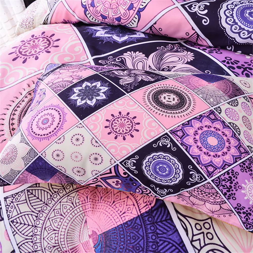 ZEIMON Soft Home Textiles 2/3pcs Microfiber Geometric Mandala 3D HD Pattern Duvet Cover With Pillow Case For Bedroom Decor