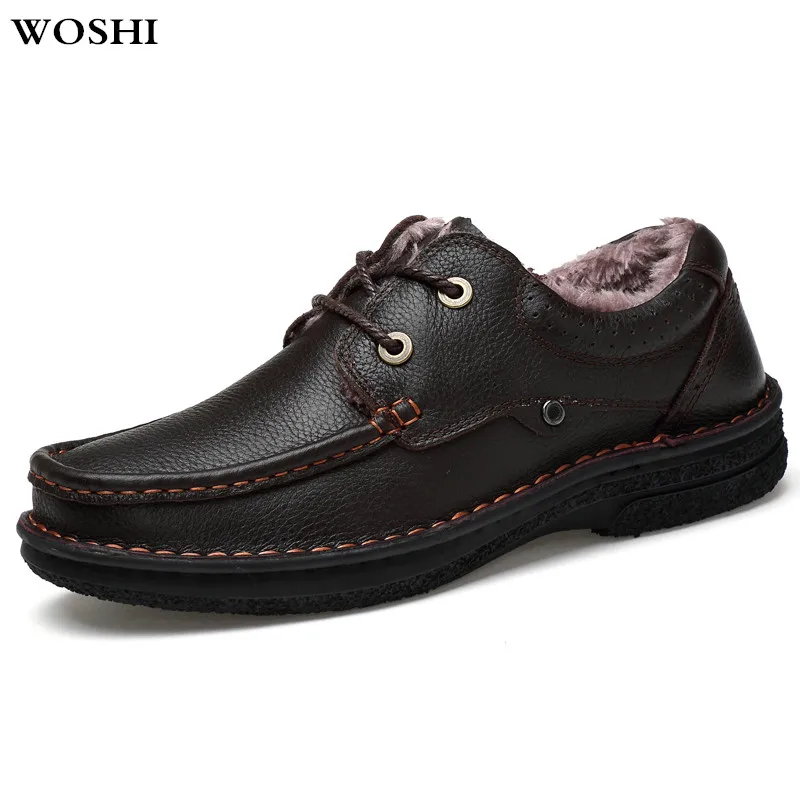 

Big Size 38-48 Casual Genuine leather with fur father Shoes men Winter Loafers Men keep warm flats Shoes all season shoes w4