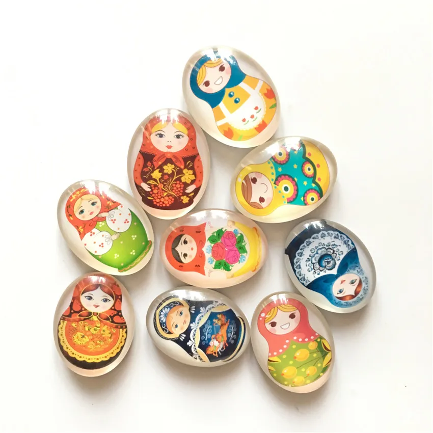 

Free shipping (9pcs/lot)Russian Doll Crystal Glass fridge Magnet Matryoshka doll Message Stickers Home/Kitchen Decor Party Gift