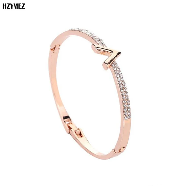 hzymez new design letter v bangles inlay cz zircon cuff bracelet letter v