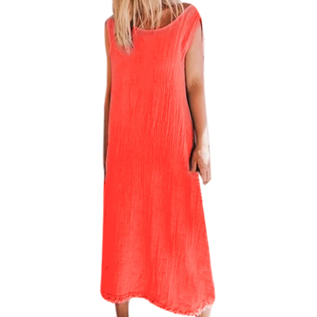 

2019 MAXIORILL New Women Long Dress Sleeveless Bow Tie Summer Fashion Soft Cotton Solid Oversize платье Wholesale T3