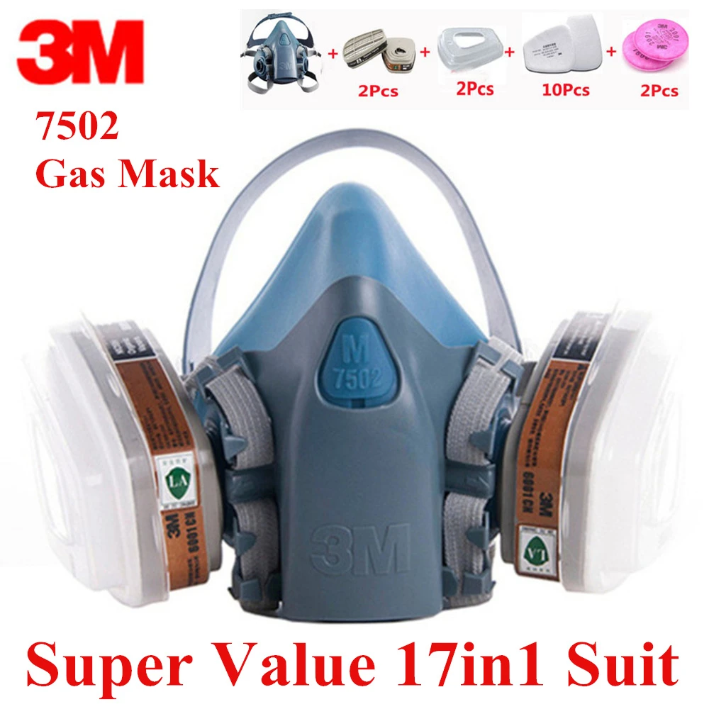 

17In1 Suit 3M 7502 Anti Dust Gas Mask Respirator Silicone Anti-dust Organic Vapor Benzene PM2.5 Multi-purpose Protection Set