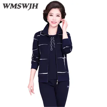 

Middle Aged Sportswear Suit 2019 Spring Autumn New Women Loose Large Size Leisure Three-piece Middle-Aged Mother Suit Slim Coat