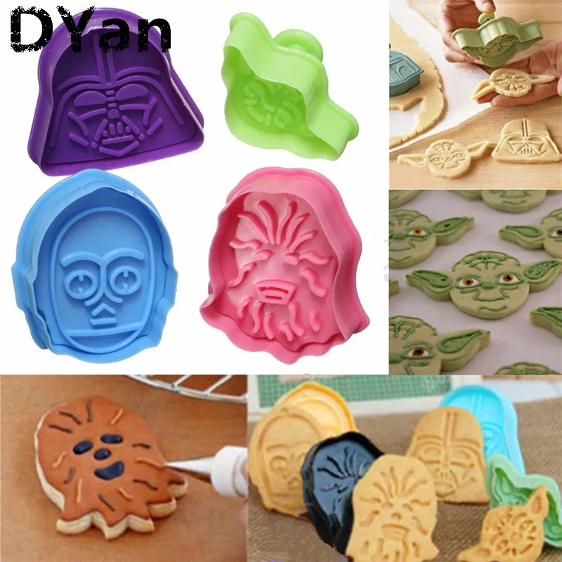 

DIY Baking Cartoon 4pcs Star Wars Spring Plastic Cookie Cutting Fondant Cake Printing Stamper A1165