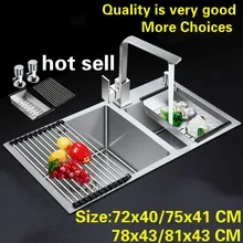 Стандартная кухонная ручная раковина двойной паз пищевые продукты длительного хранения из нержавеющей стали Горячая 72x40/75x41/78x43/81x43 см