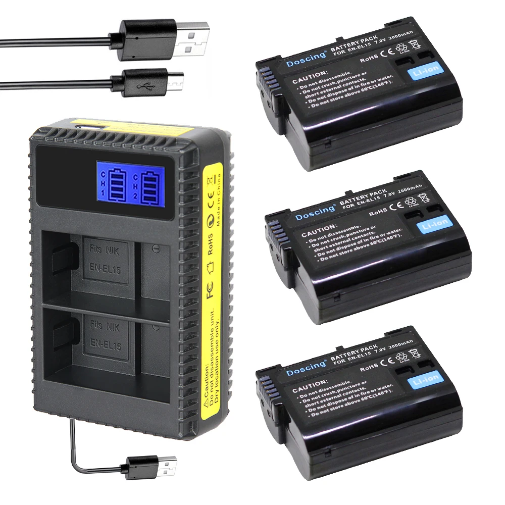 3x EN-EL15 EN EL15 Battery + 1x Dual Charger for Nikon Camera D500 D600 D610 D750 D850 D800 D800E D810 D810A D7100 D7200 1 V1 |