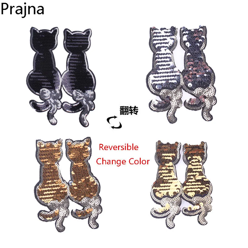 

Prajna Reversible Change Color Black Golden Sequin Patches For Clothes Jeans AppliqueDIY Iron On Patches For Clothing F