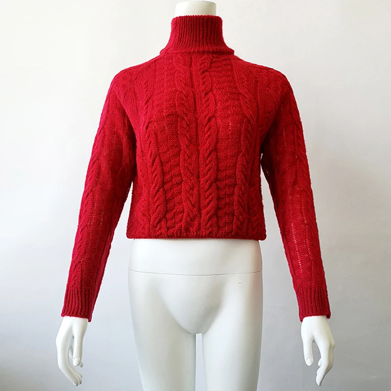 Twist Turtlenecks Sweaters For Women Fashion Slim Cropped Jumpers Knitwear Autumn Fashion Solid Pullover Female Basic