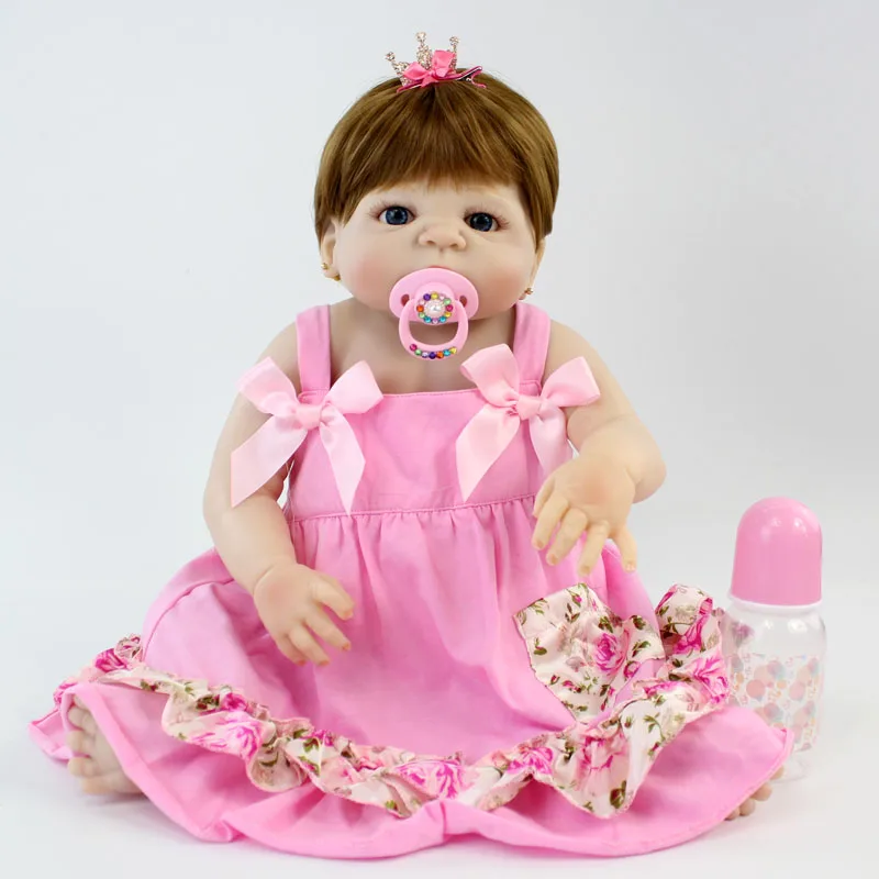 

BZDOLL 22" Full Silicone Newborn Baby Dolls Lifelike Princess Babies Reborn Girl Alive Bebe Boneca Toy Waterproof Body