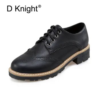 

England Style Women's Oxfords New Fashion Autumn Shoes Woman Round Toe Flats Platform Casual Vintage Carved Brogues Ladies Shoes