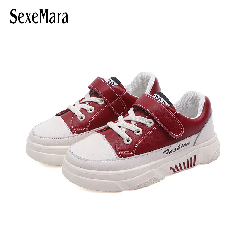 

2019 Spring Boys Pu Leather Kids Trainer Children Fashion Sport Shoe Little Girls Brand Character Casual Sneaker Stripes C01232