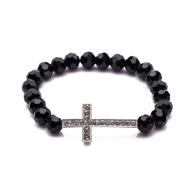 

Fashion 7 colors crystal beads cross bracelet Charm colorful rhinestone bangles for women Jesus jewelry womens accessories 2019
