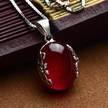 authentic 925 Sterling silverGarnet Necklace pure red jade pendant intime zircon Ruby cute female flower Red corundum Pendant