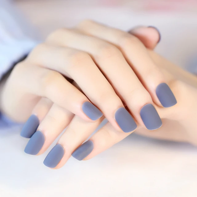 Matte Serie Deep Grey Valse Nail Tips Midden Size Platte Top Oma Matte Serie Deep Grey Valse Nail Tips Midden Size Platte Top Oma Grijs Acryl Nagels 24